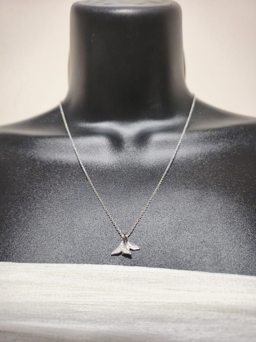 Silver Whale Tail Pendant Necklace - Silver